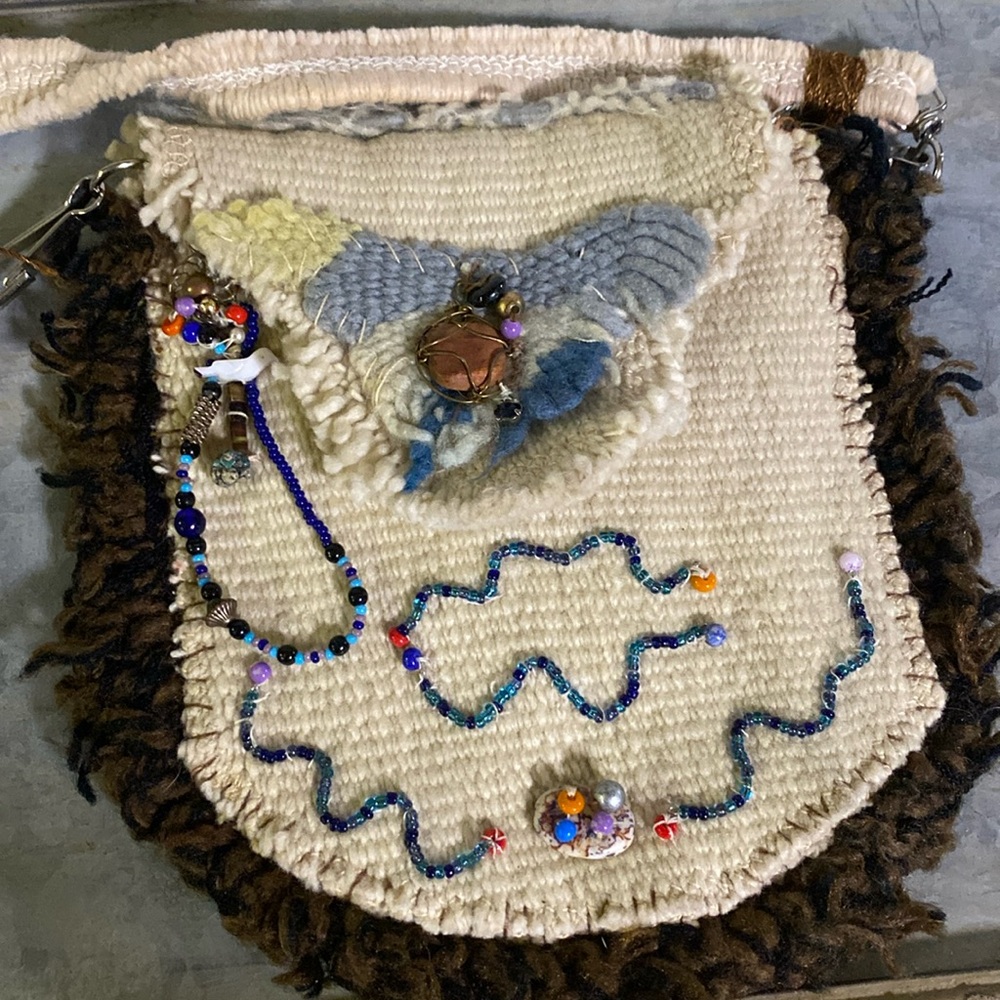 Handcrafted Cream and Brown Crossbody Bag Beautiful one of a kind